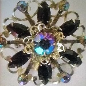 Vintage Brooch Black and Iridescent Stones